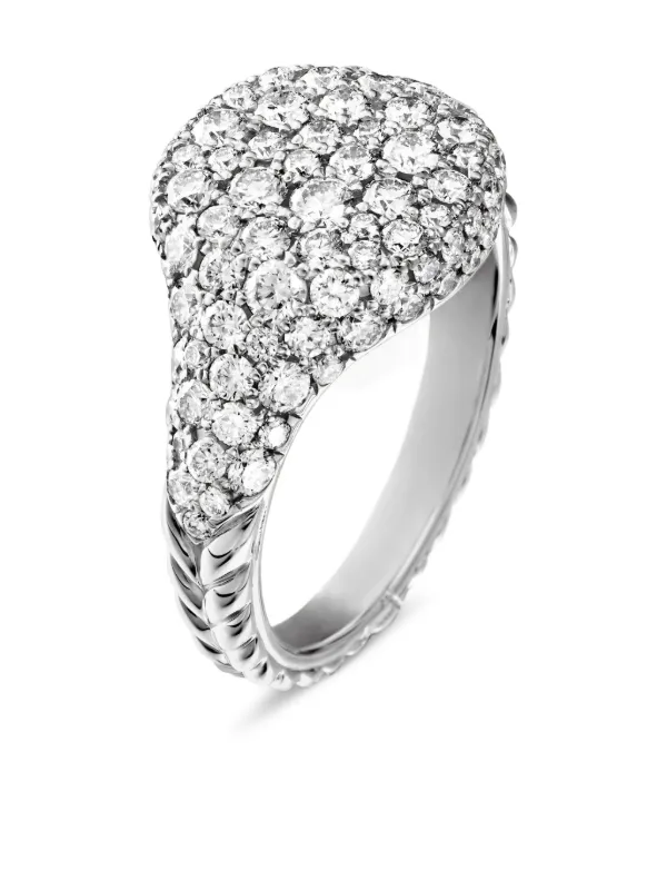David Yurman 18kt White Gold Chevron Diamond Pinky Ring (10mm