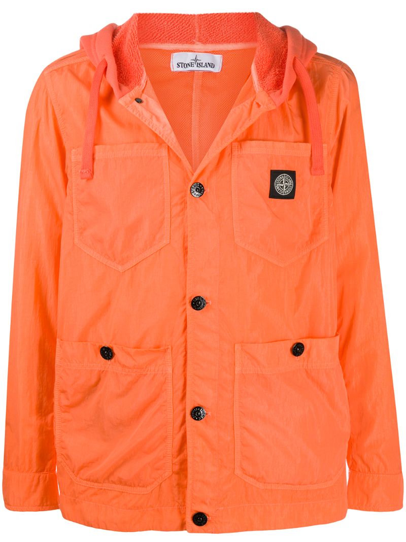Stone Island Hooded Shell Jacket In Orange