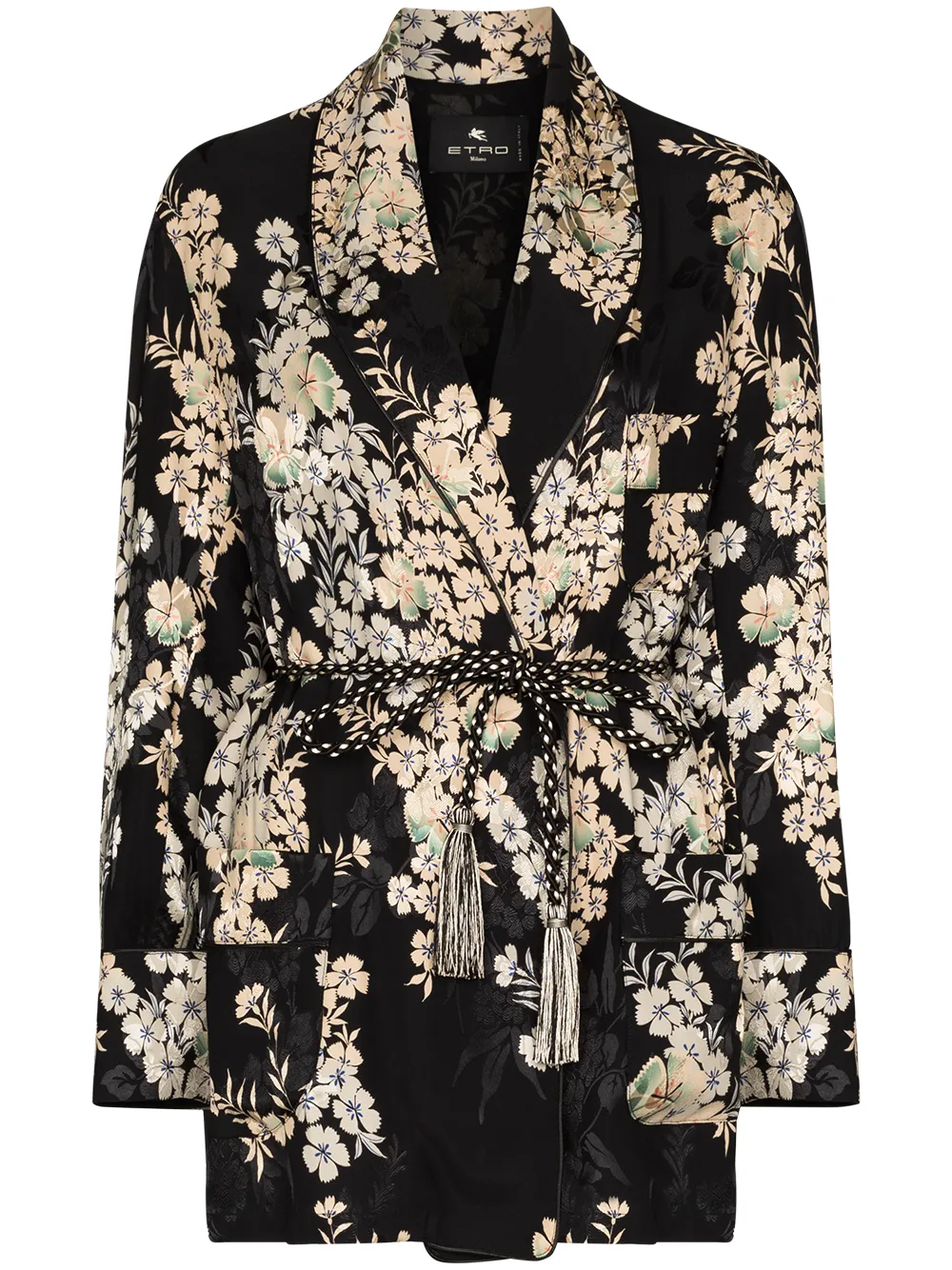 Click to view more detailed imagery on our partner's website Etro Black Floral Jacquard Kimono Jacket