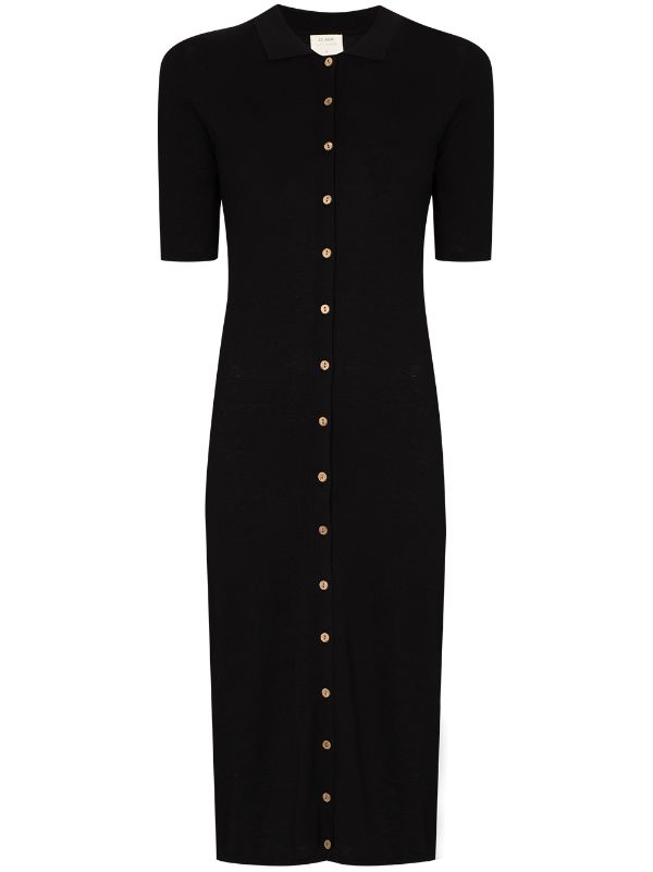 button down black midi dress