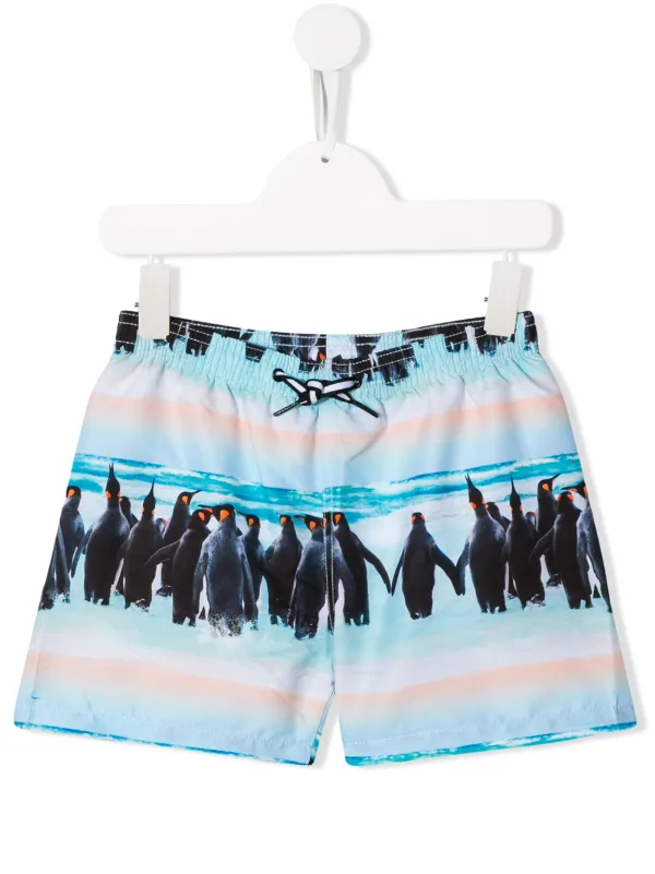penguin print swim trunks