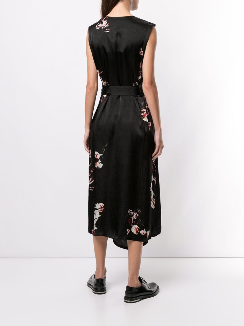 Shop Y's Draped Floral Midi Dress In Black