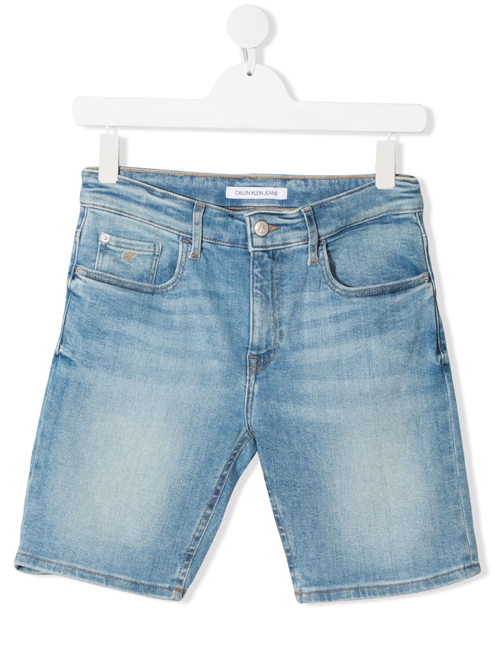 Calvin Klein Kids' Knee Length Stonewashed Shorts In Blue