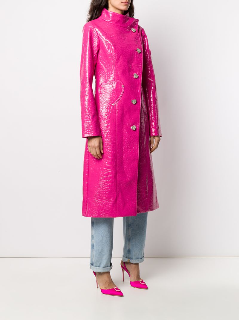 Shop Saks Potts Asymmetric Crocodile-effect Coat In Pink