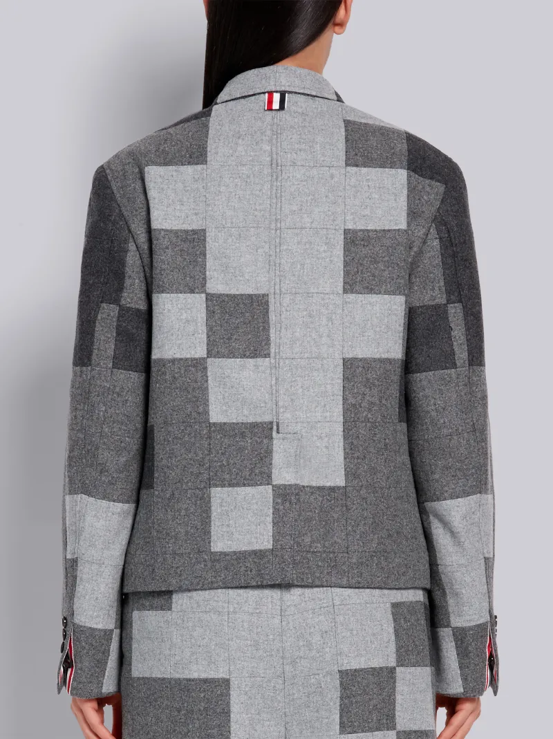 Light Grey Shetland Wool Patchwork Shrunken Jacket Thom Browne Official