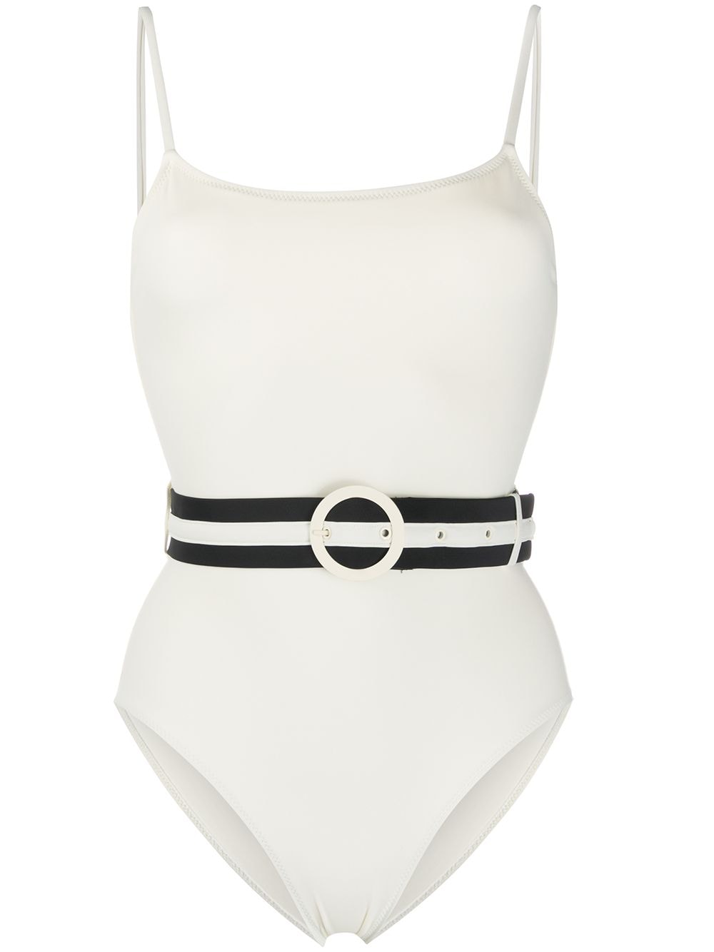 Solid & Striped Two Tone Belted Swimsuit In White