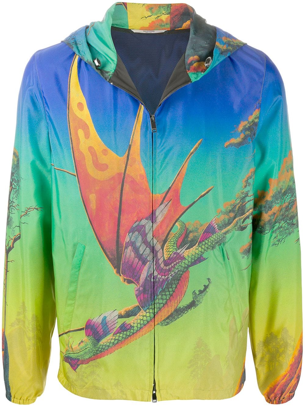 Valentino X Roger Dean Dragon Print Hooded Jacket In 绿色