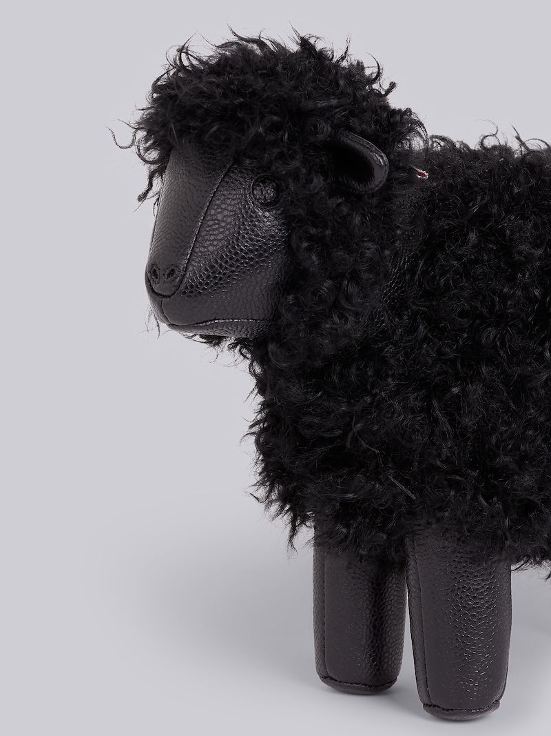 Black Lambskin and Pebbled Calf Small Leather Shoulder Strap Sheep Bag