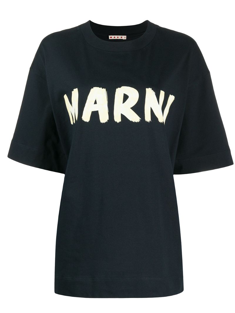 Marni Oversized Logo Printed T-shirt In Blue