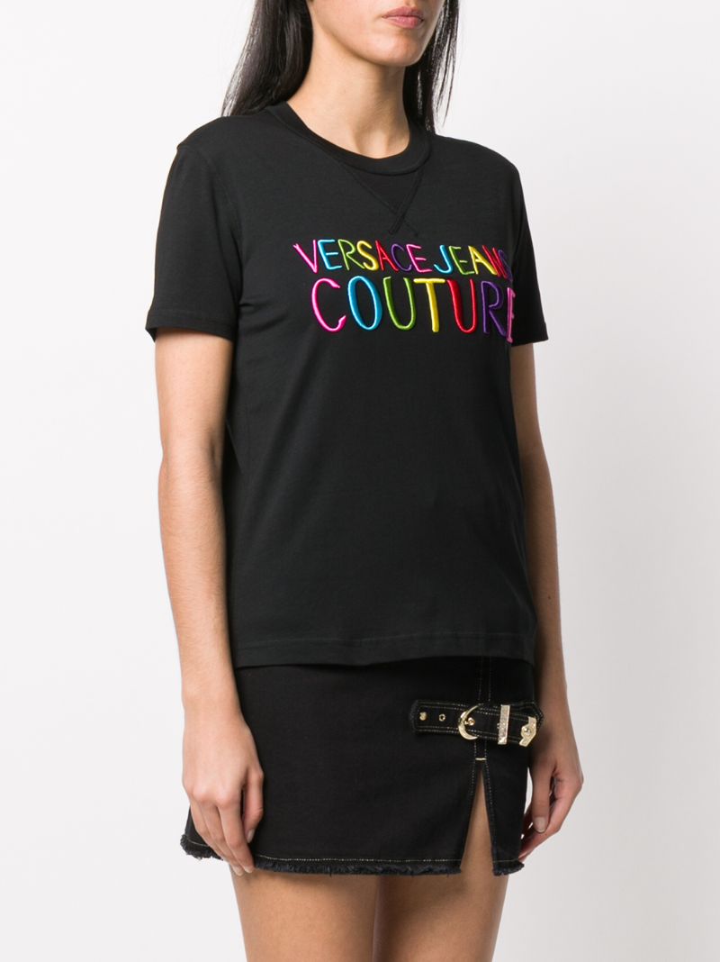 Shop Versace Jeans Couture Logo Embroidered T-shirt In Black