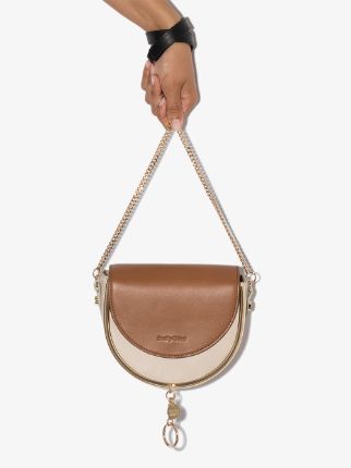 white and brown Mara leather shoulder bag展示图