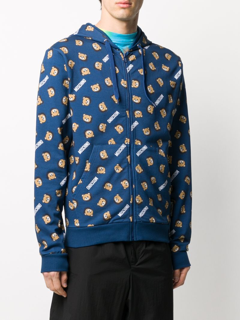 Shop Moschino Teddy Print Zip-up Hoodie In Blue