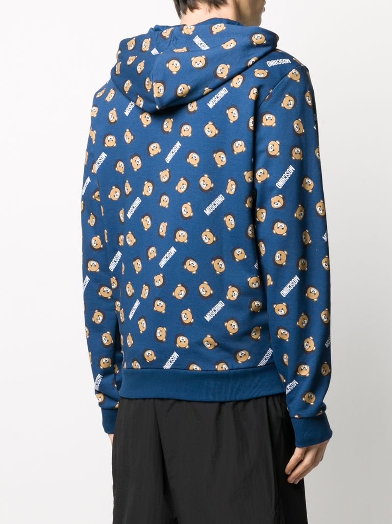 Shop Moschino Teddy Print Zip-up Hoodie In Blue