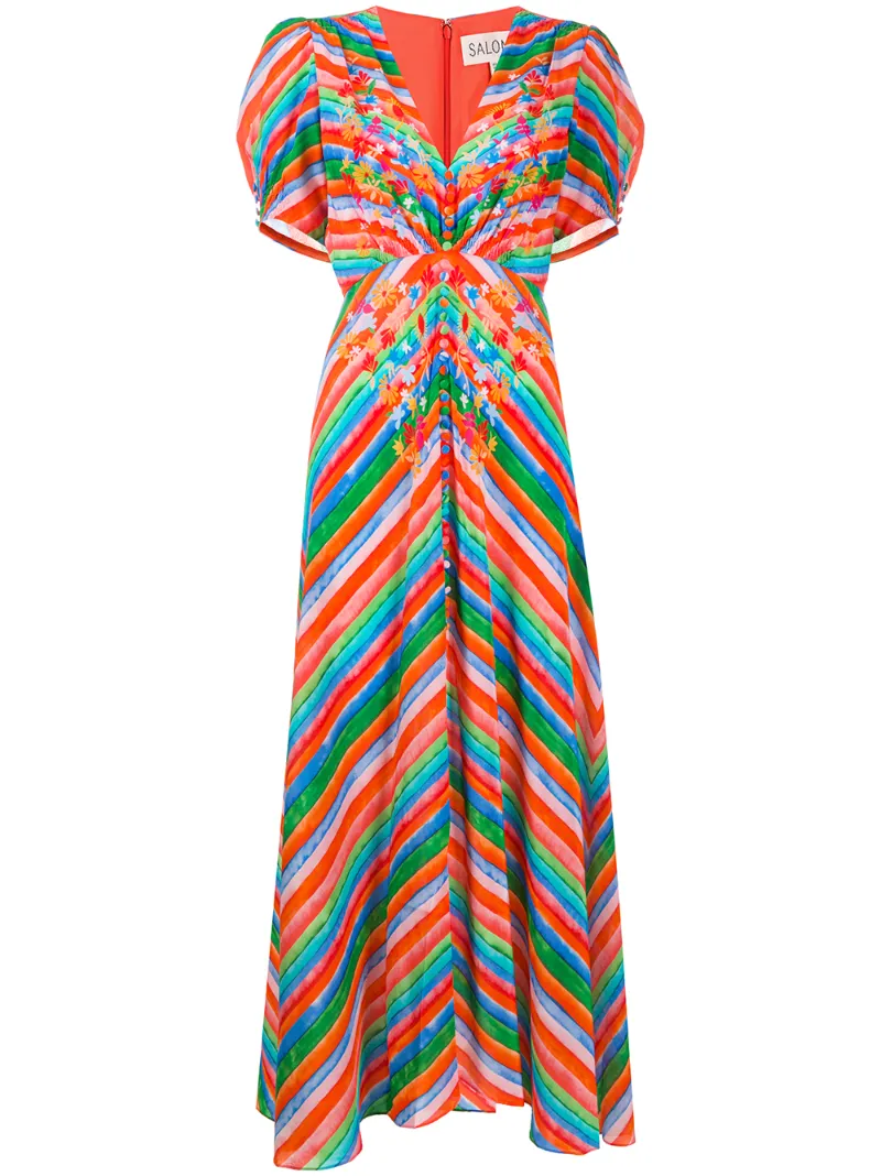 Saloni Lea Print Silk Maxi Dress In Orange