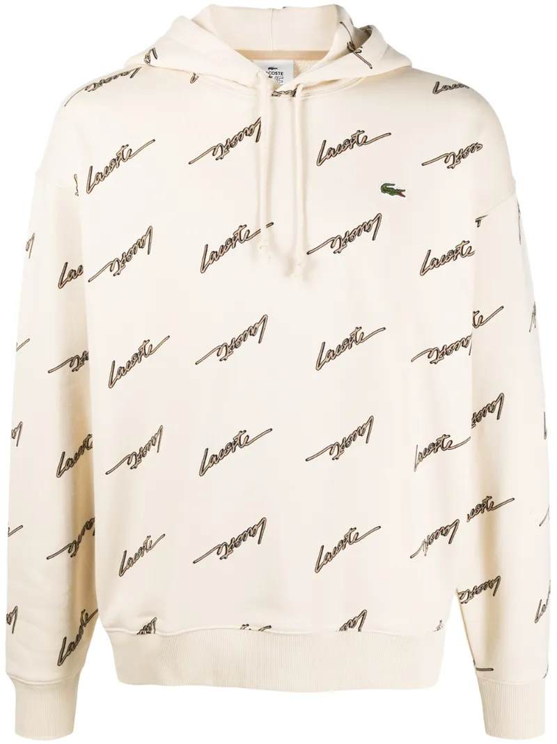 Lacoste Logo-print Cotton Hoodie In Neutrals
