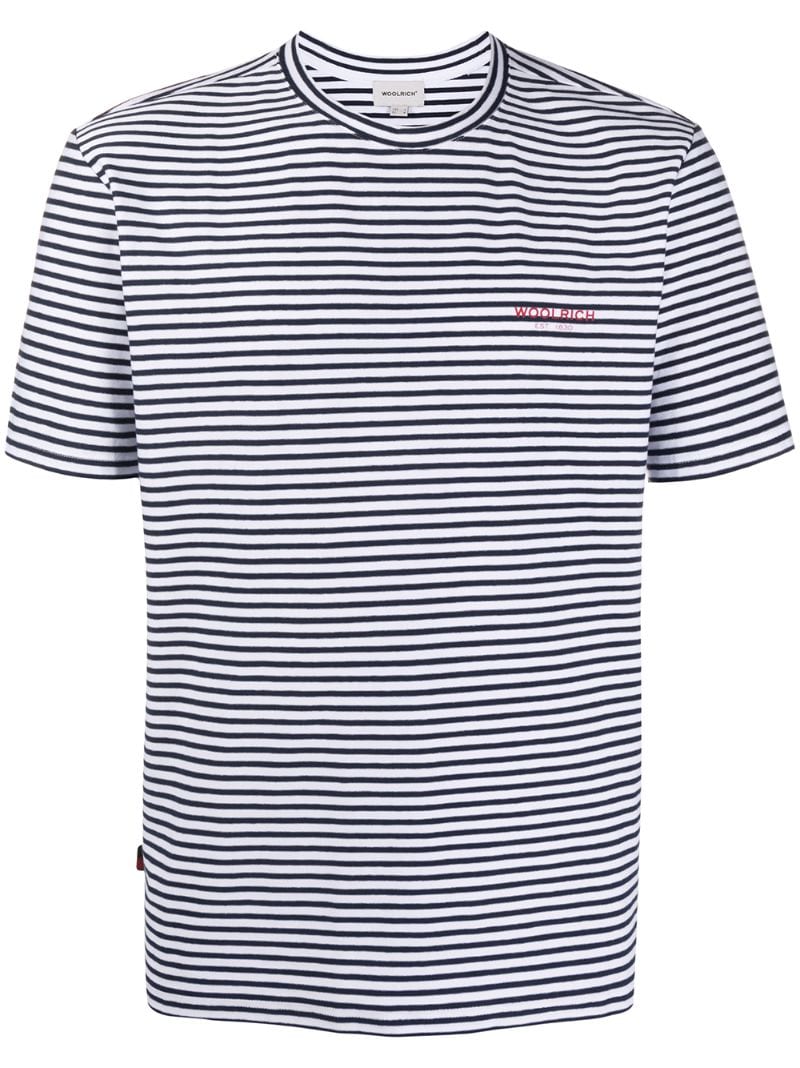 Woolrich Striped Logo T-shirt In Blue