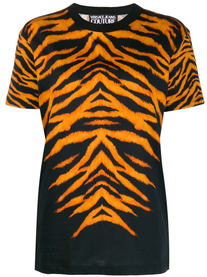 Versace Jeans Couture Cotton Tiger Print T-shirt In Black