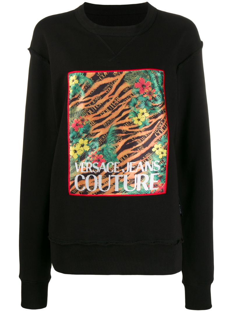 Versace Jeans Couture Jungle Print Sweatshirt In Black