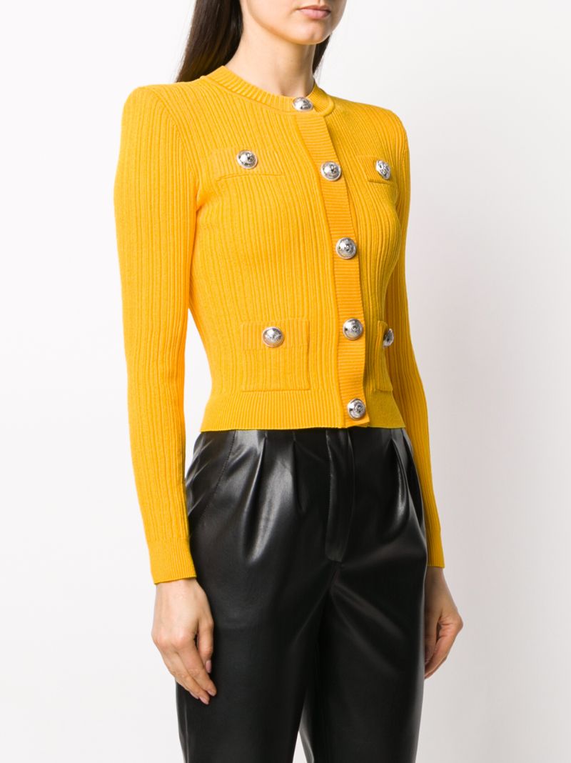 Shop Balmain Fitted Cardigan In Yellow