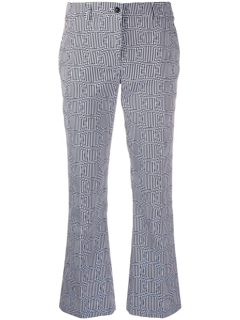 Pt01 Geometric-print Cropped Trousers In White