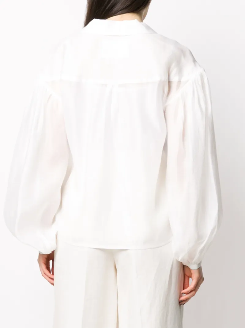 Remain Birger Christensen Balloon-sleeved Double Breasted Blouse In White