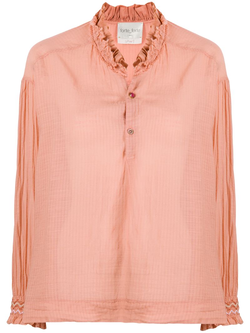 Shop Forte Forte Buttoned Ruffled-neck Blouse In Pink