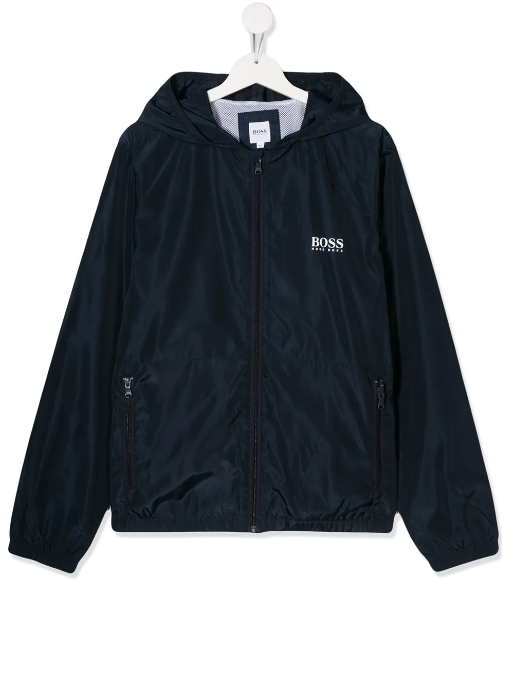 Hugo Boss Teen Hooded Rain Jacket In Blue