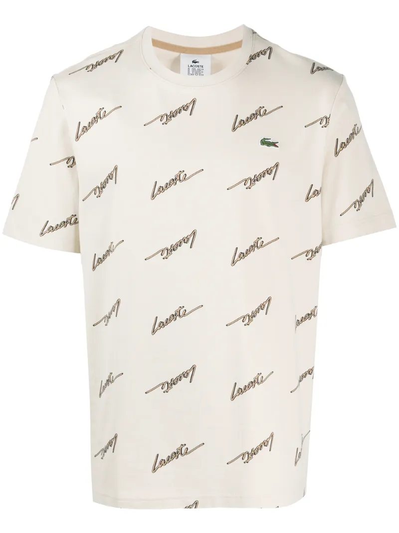 Lacoste All-over Logo Print T-shirt In Neutrals