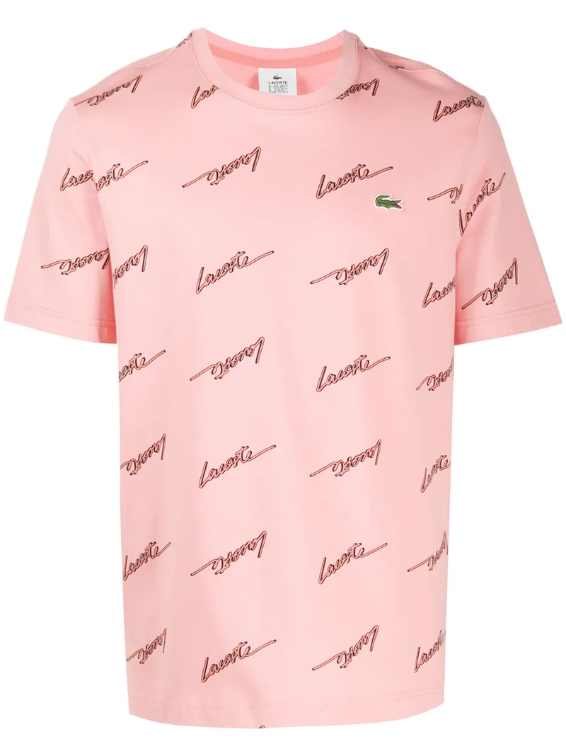 Lacoste All-over Logo Print T-shirt In Pink