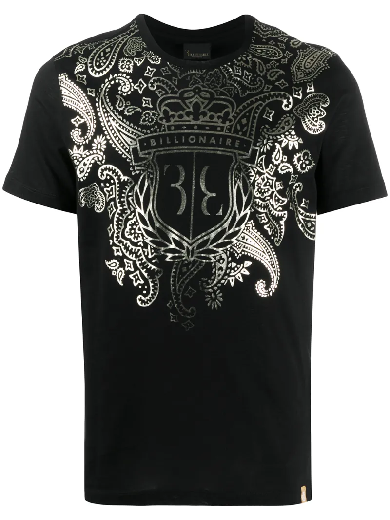 Billionaire Metallic Paisley Print T-shirt In Black