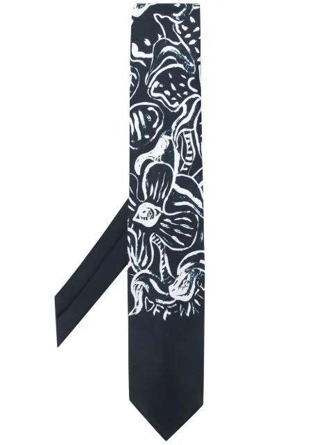 Off-White flowers silk tie