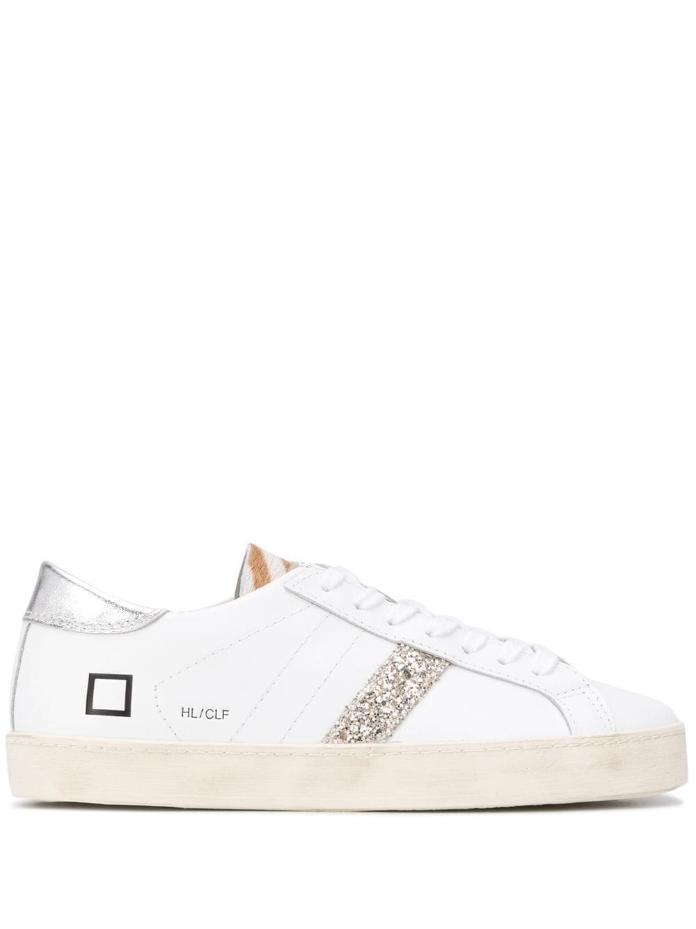 Date Glitter Detail Low Top Sneakers In White