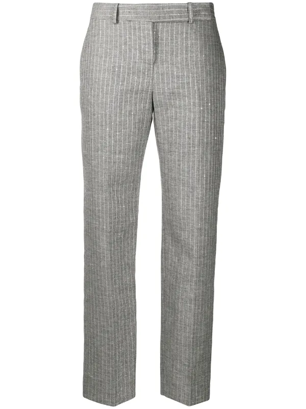 black pinstripe high waisted trousers