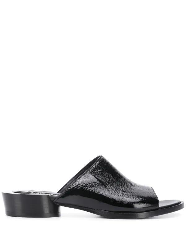 black open toe mules