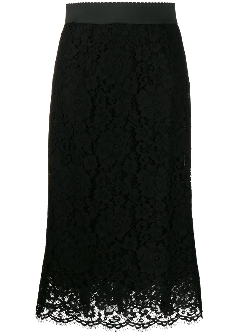 DOLCE & GABBANA FLORAL LACE MIDI SKIRT