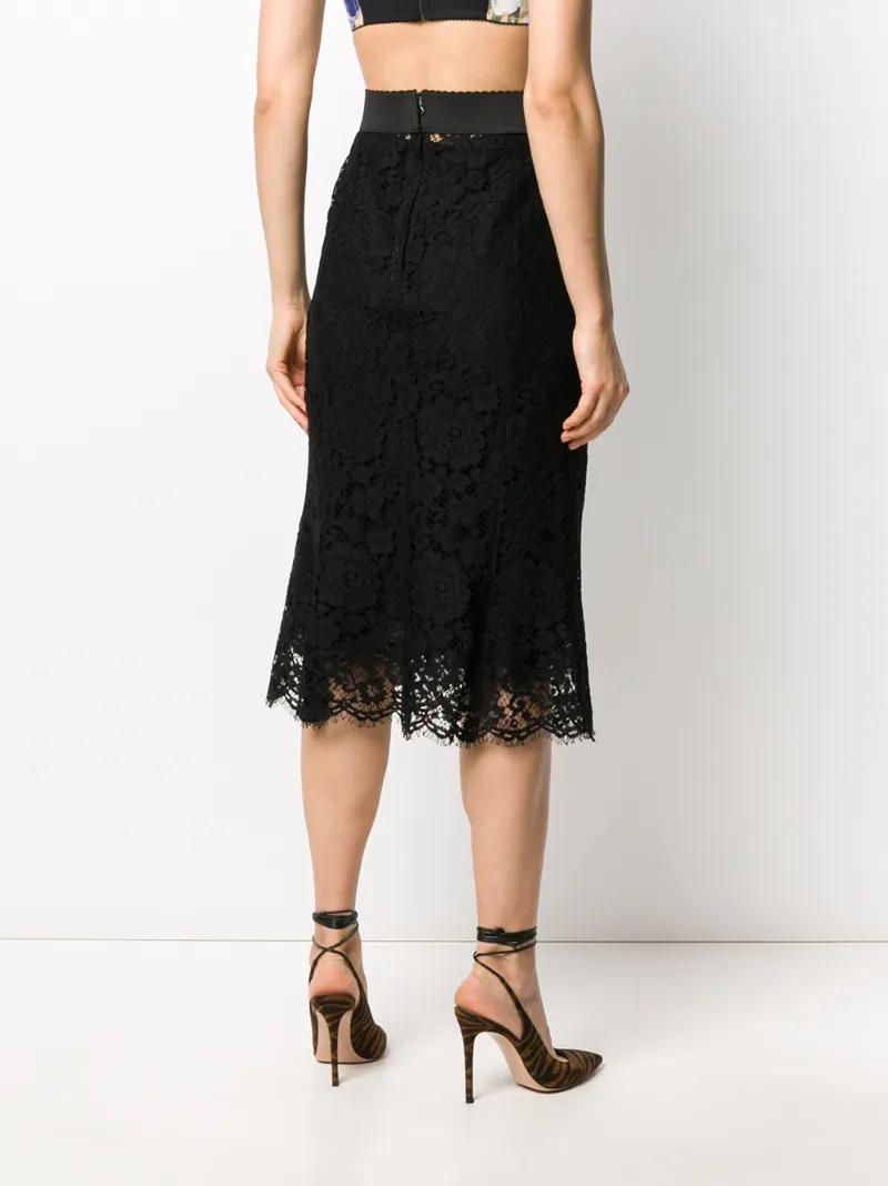 DOLCE & GABBANA FLORAL LACE MIDI SKIRT