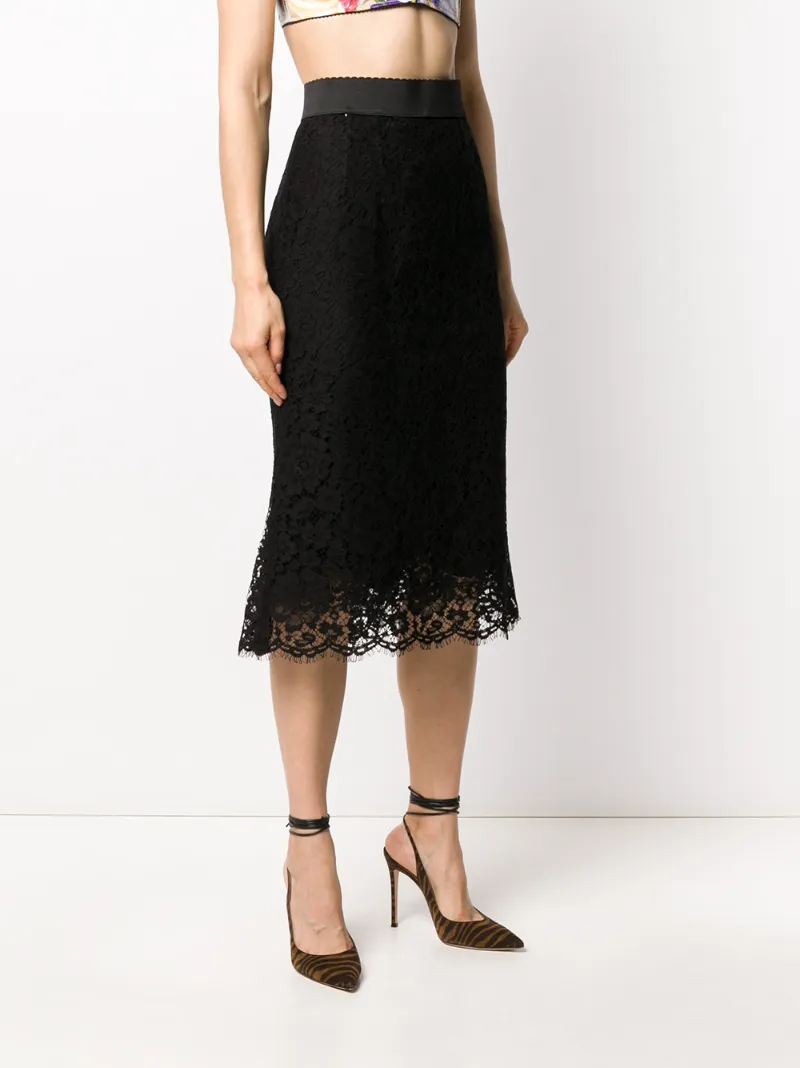 DOLCE & GABBANA FLORAL LACE MIDI SKIRT