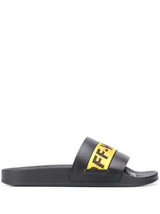 Off White Industrial Logo Print Slides Farfetch