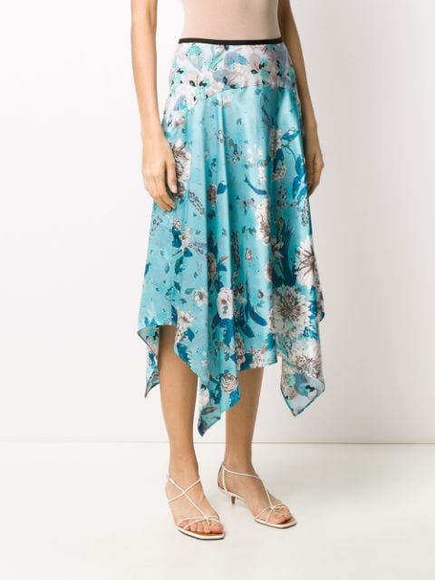 Shop blue DVF Diane von Furstenberg silk floral print asymmetric skirt ...