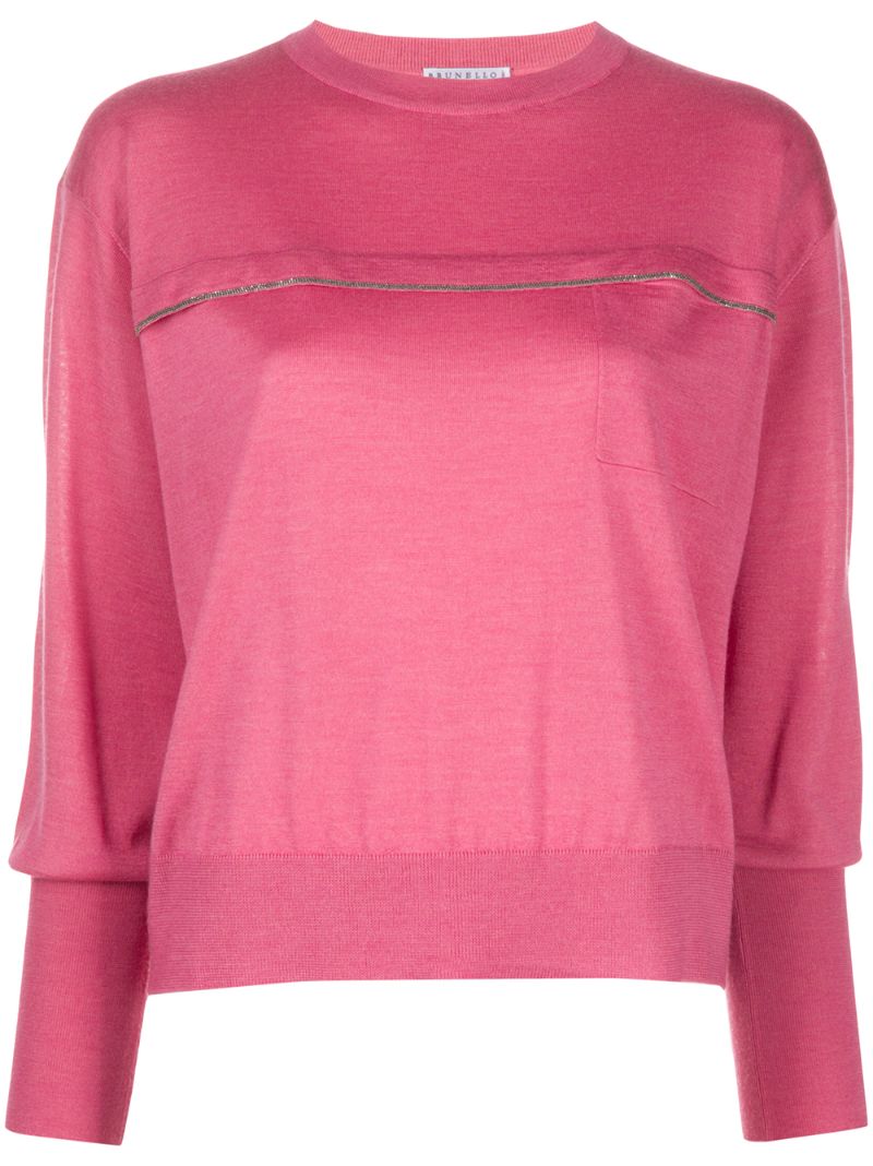 Brunello Cucinelli Studded Detail Cropped Sleeve Jumper In Pink