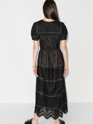 puff-sleeve embroidered linen dress展示图