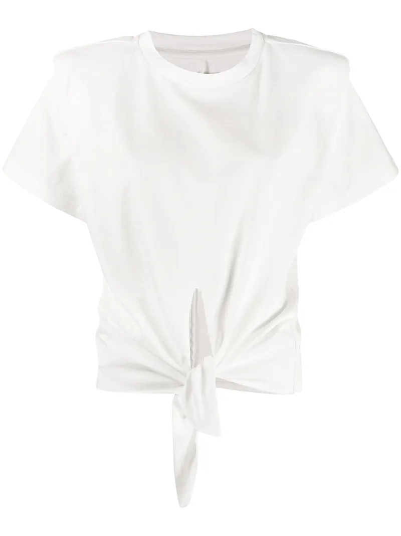 Isabel Marant Zineae Cropped Twist-front Cotton-jersey T-shirt In White