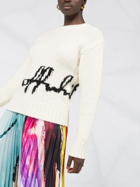 Off-White Intarsia Logo Crew Neck Jumper - Farfetch Off-White Intarsia Logo Crew Neck Jumper - Farfetch