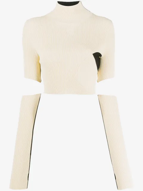 Off-White ribbed knitted cropped top