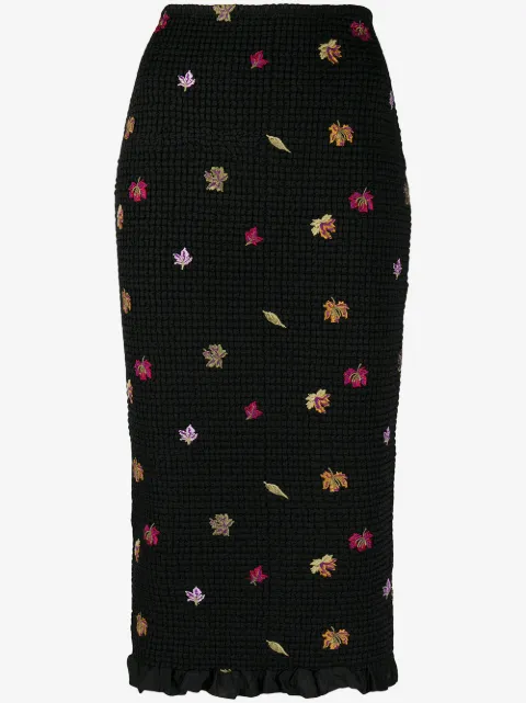 Off-White embroidered-leaves mid-length skirt