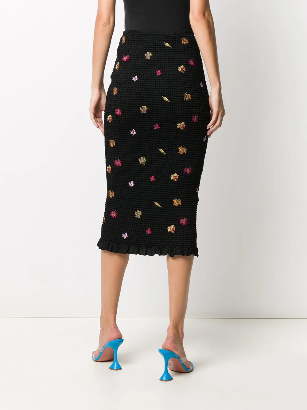 Off-white Embroidered-leaves Mid-length Skirt In Black