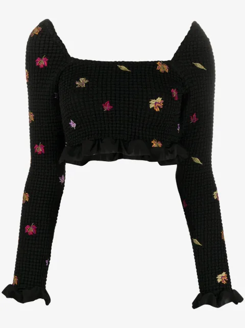 Off-White embroidered-leaves cropped top