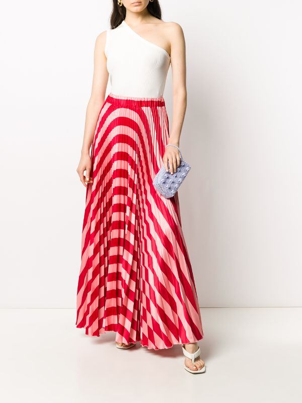 red pleated maxi skirt