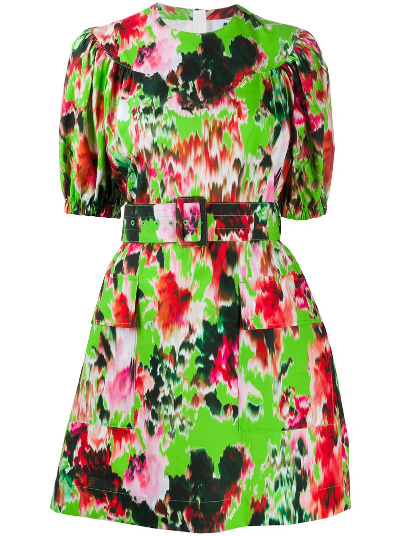 MSGM ABSTRACT FLORAL PRINT BELTED DRESS