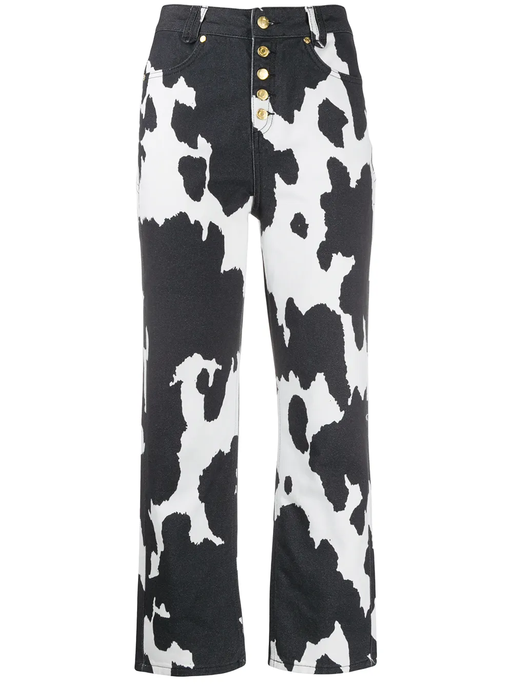Sunny Cow Print Cropped Jeans In Black 